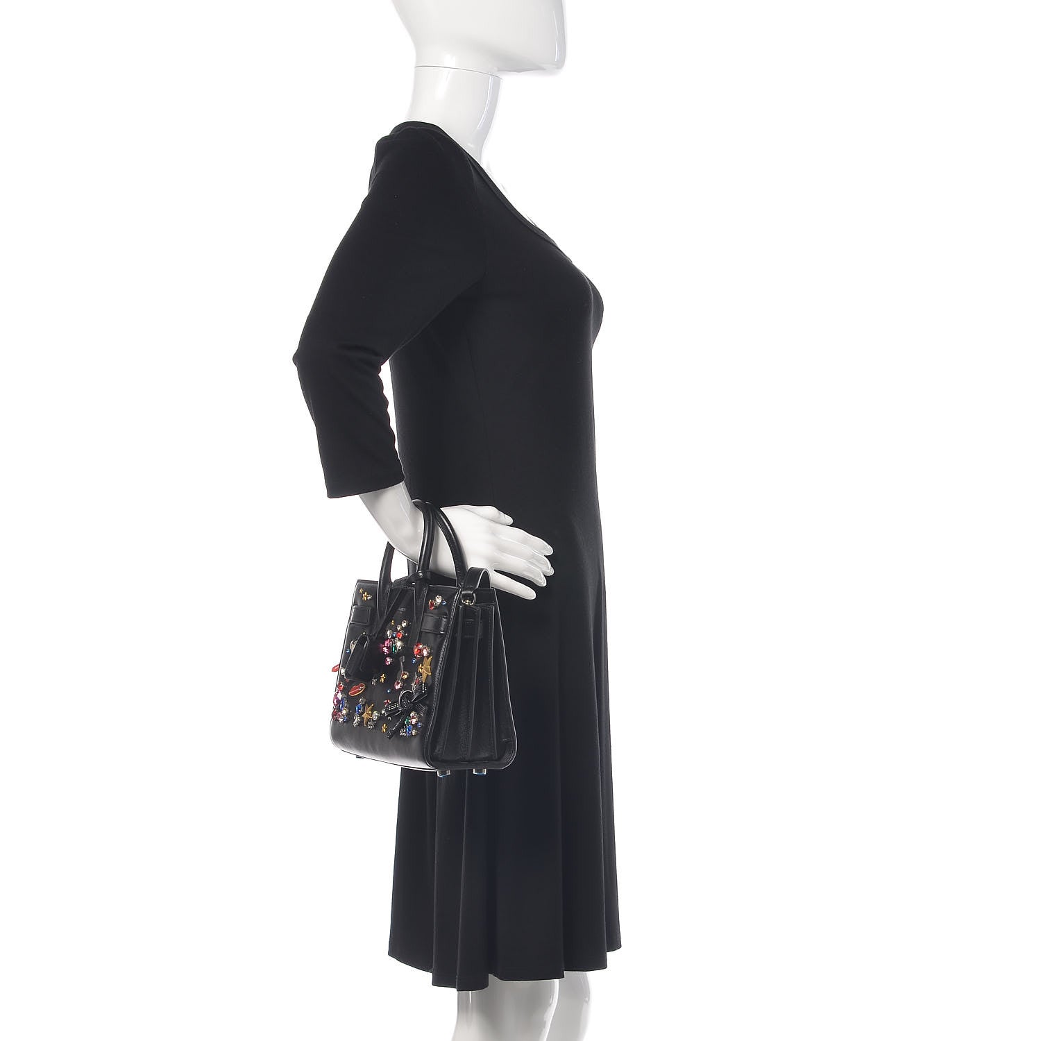 Saint Laurent Calfskin Crystal Embellished Nano Sac de Jour Black 2 of 17