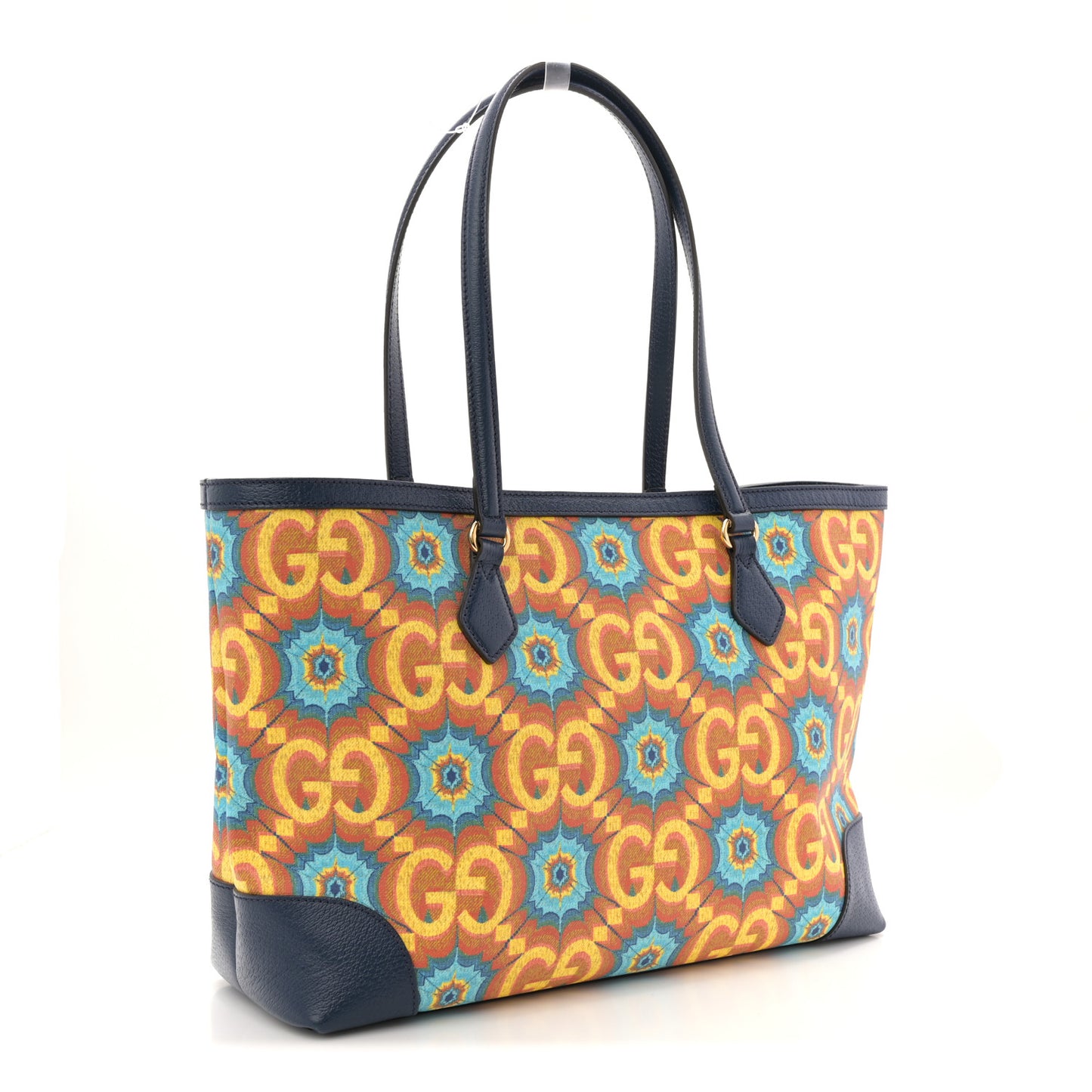 GG Supreme Kaleidoscope Calfskin Script Logo Gucci 100 Tote Bag Beige Green Blue