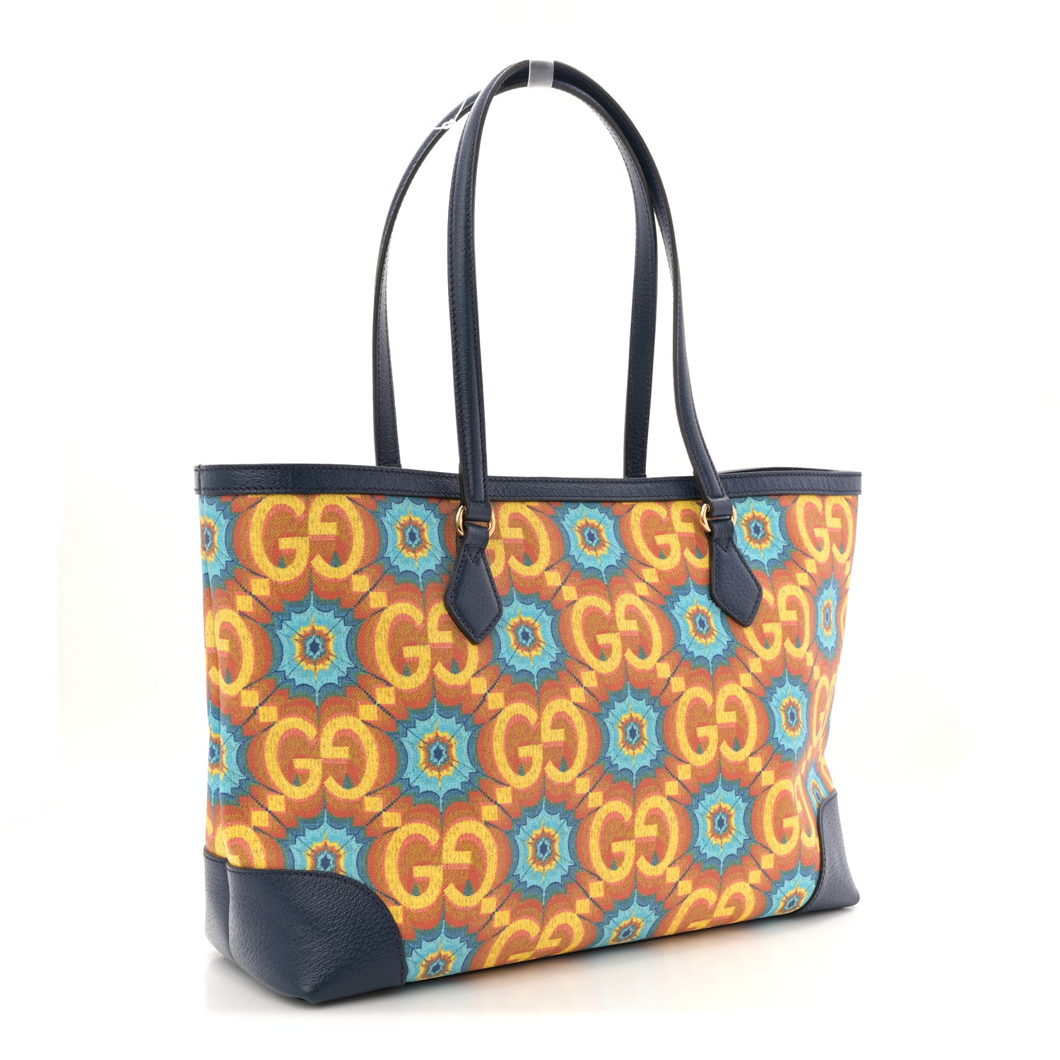 Gucci GG Supreme Kaleidoscope Calfskin Script Logo Gucci 100 Tote Bag Beige Green Blue 3 of 9