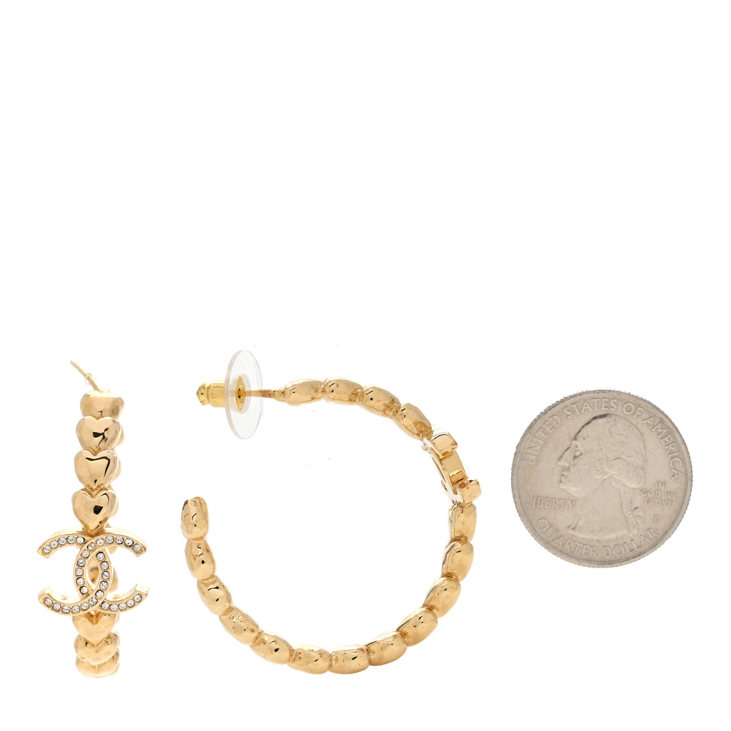 Crystal Heart CC Hoop Earrings Gold