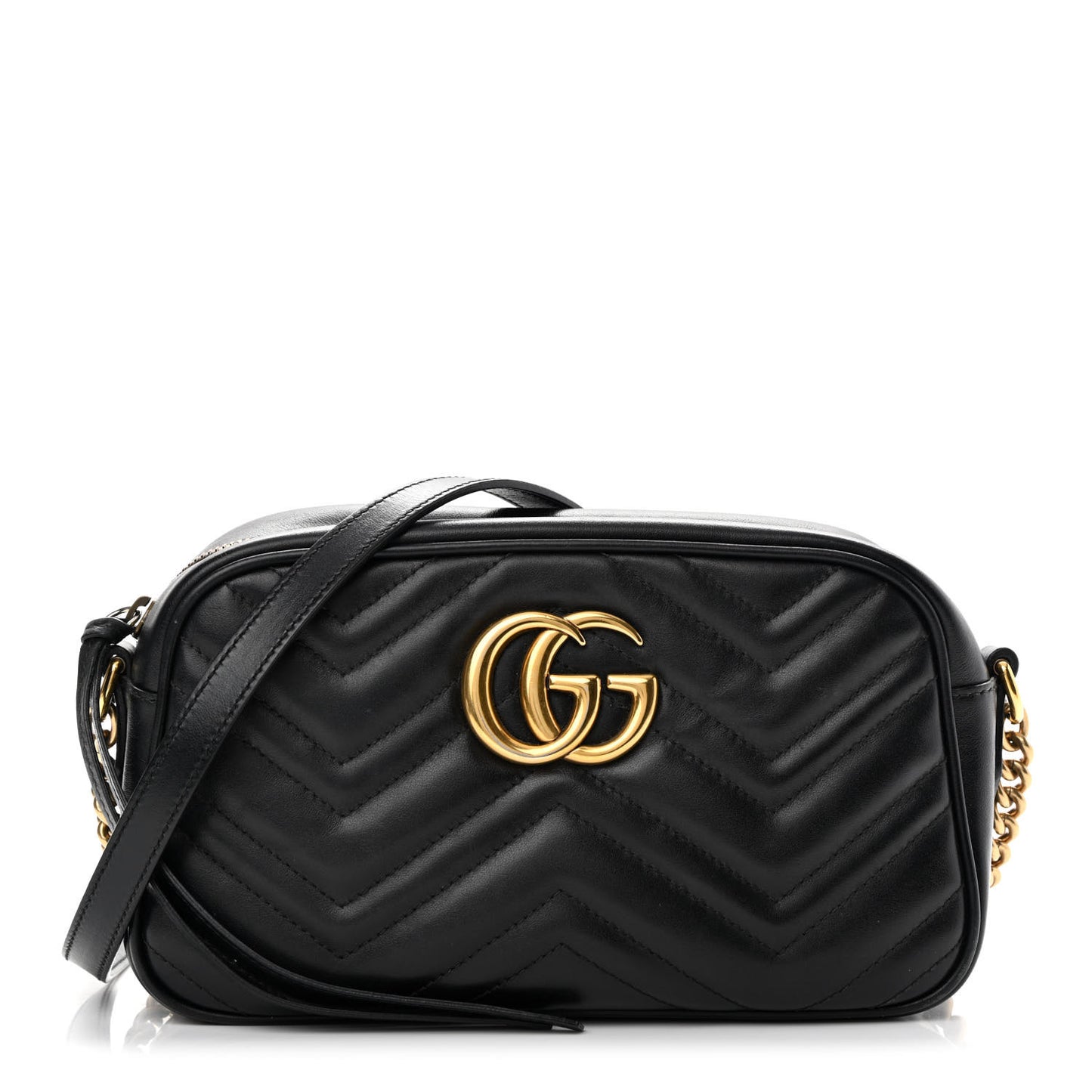 Calfskin Matelasse Small GG Marmont Chain Shoulder Bag Black