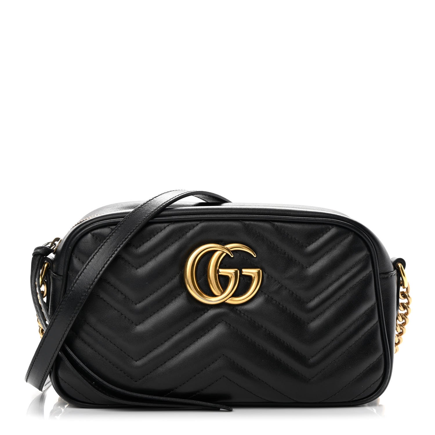 Gucci Calfskin Matelasse Small GG Marmont Chain Shoulder Bag Black 1 of 17