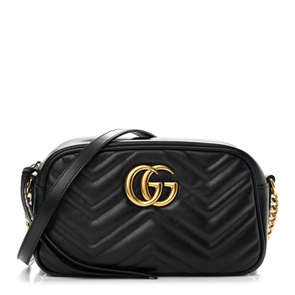 Gucci Calfskin Matelasse Small GG Marmont Chain Shoulder Bag Black 1 of 17
