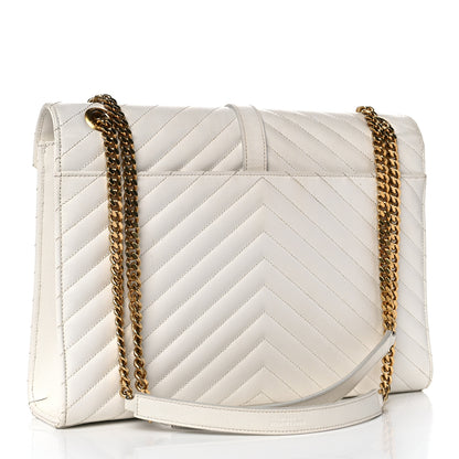 Saint Laurent Grain De Poudre Matelasse Chevron Large Monogram Satchel White 3 of 17