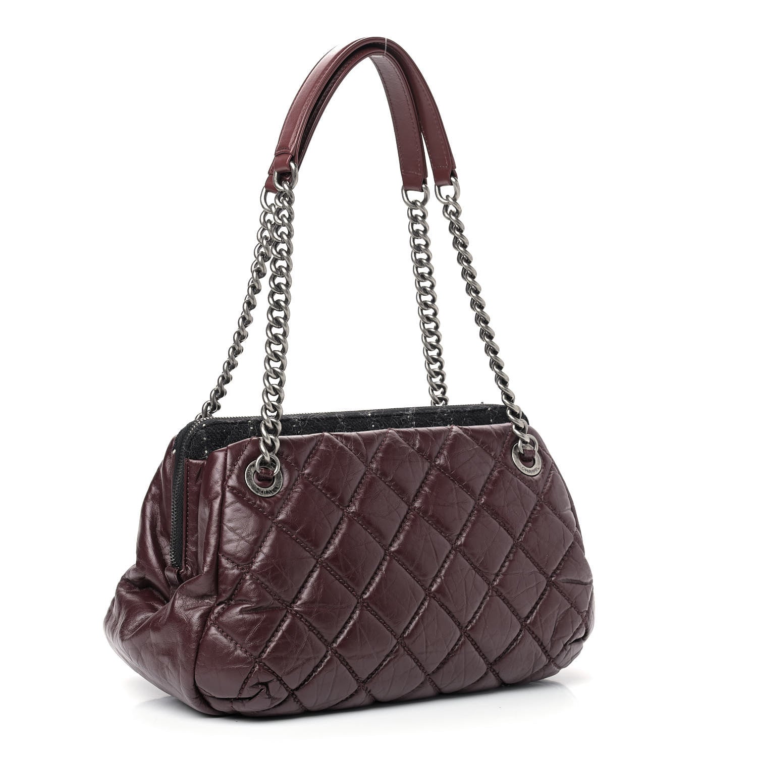 Chanel Aged Calfskin Quilted Tweed Portobello Tote Burgundy 2 of 10