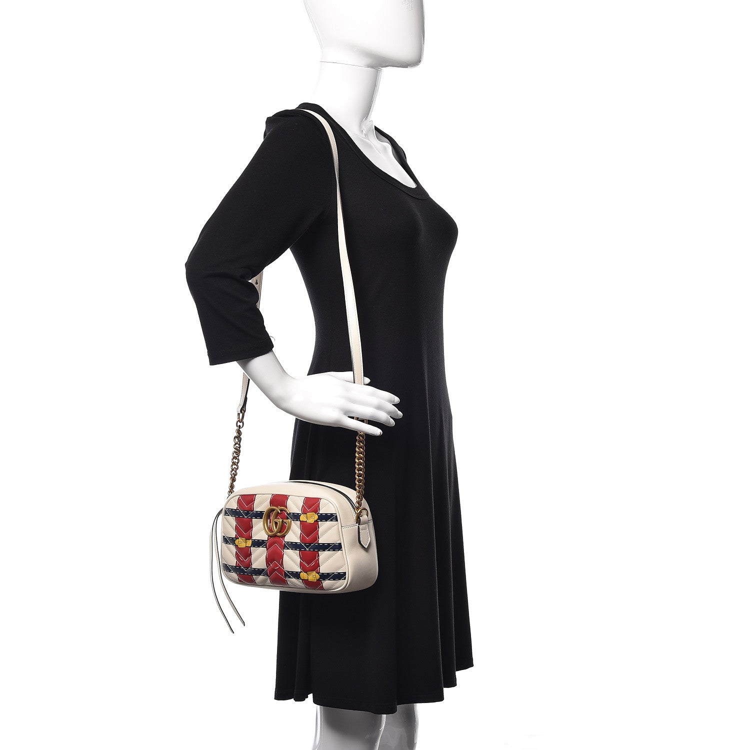 Gucci Calfskin Matelasse Trompe L'Oeil Print Small GG Marmont Chain Shoulder Bag White 2 of 9