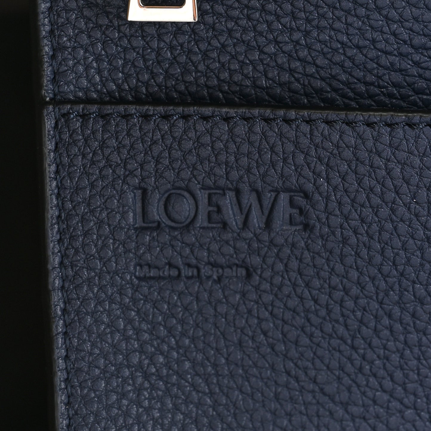 Soft Grained Calfskin Buckle Zip Tote Navy