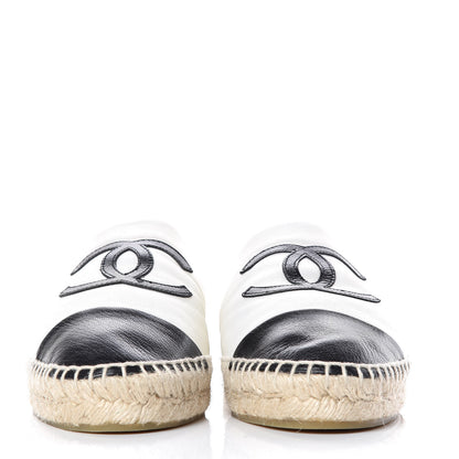 Chanel Iridescent Goatskin CC Espadrille Mules 40 Ivory Black 2 of 12