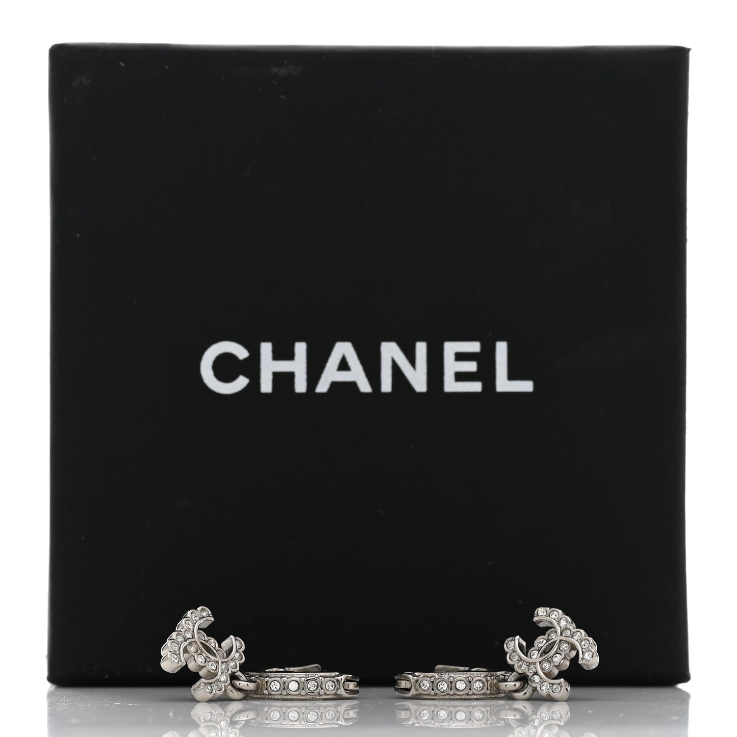 Metal Crystal CC Hoop Drop Earrings Silver