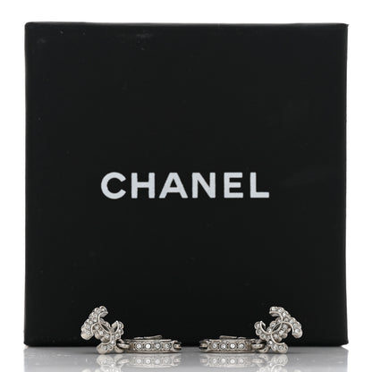 Chanel Metal Crystal CC Hoop Drop Earrings Silver 5 of 5