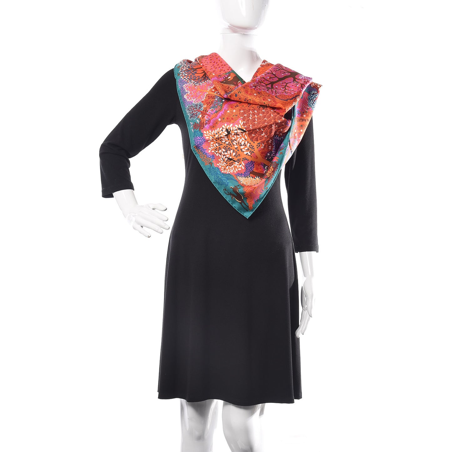Silk Dans Un Jardin Anglais Scarf 90 Vert Cypres Corail Mauve