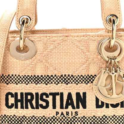 Christian Dior Raffia Woven Cannage Embroidered Mini Lady D-Lite Natural Black 8 of 10