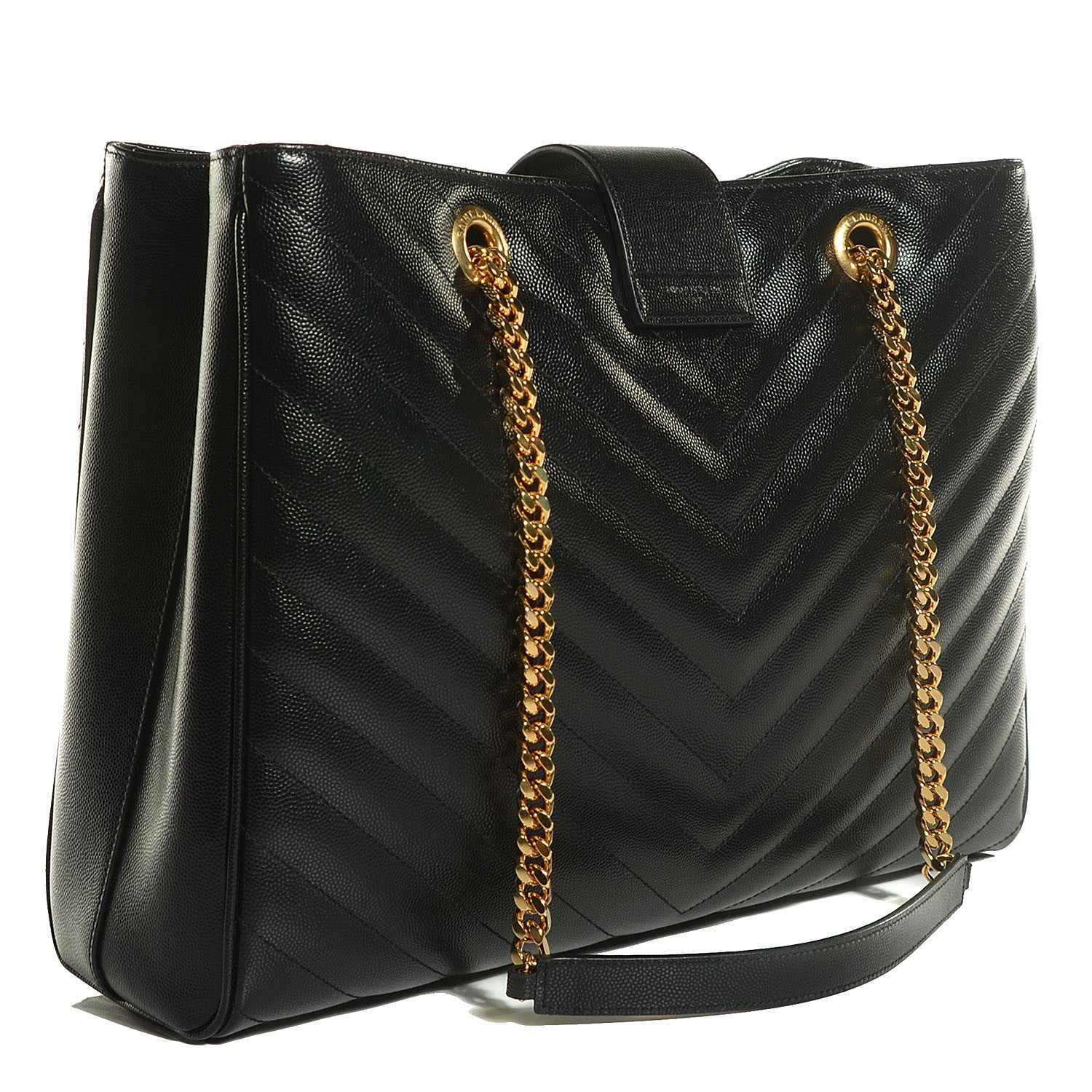 Saint Laurent Grain De Poudre Matelasse Chevron Monogram Shopping Bag Black 3 of 8