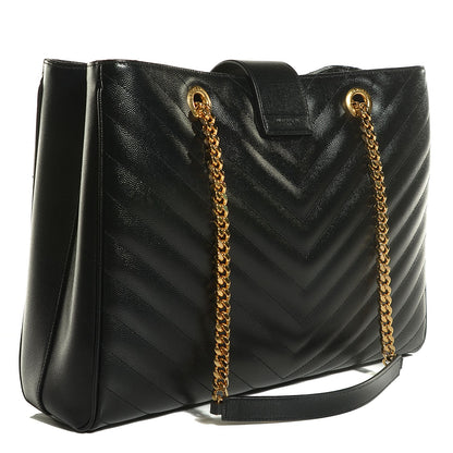 Saint Laurent Grain De Poudre Matelasse Chevron Monogram Shopping Bag Black 3 of 8