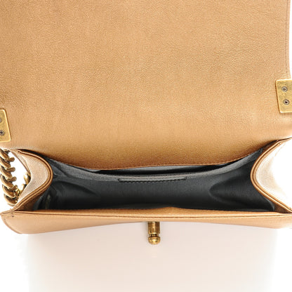 Chanel Metallic Lambskin Small Golden CC Boy Flap Dark Gold 5 of 7