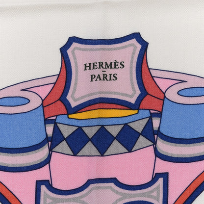 Hermes Cashmere Silk Les Roues De Phaeton Shawl 140 White Rose Jaune 2 of 6