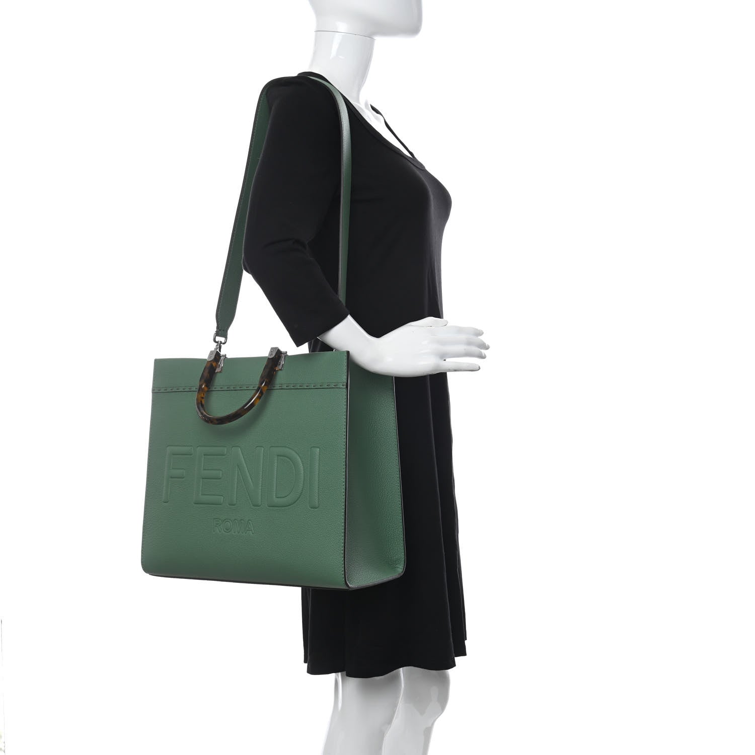 Fendi Vitello Cher Plexiglass Logo Debossed Medium Fendi Sunshine Shopper Tote Verde Islanda 2 of 9