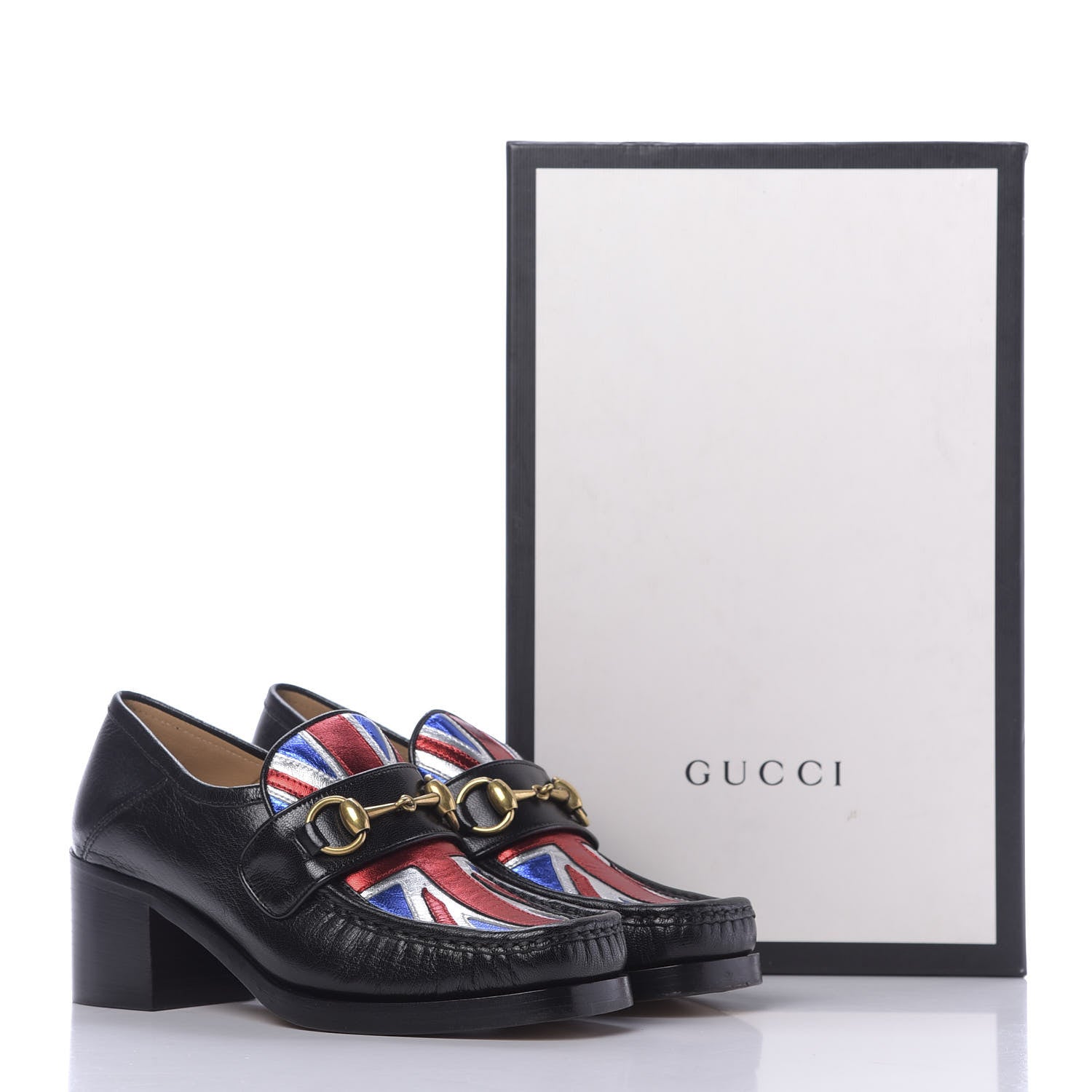 Gucci Lambskin Union Jack Horsebit Loafer Pumps 35.5 Black 10 of 10