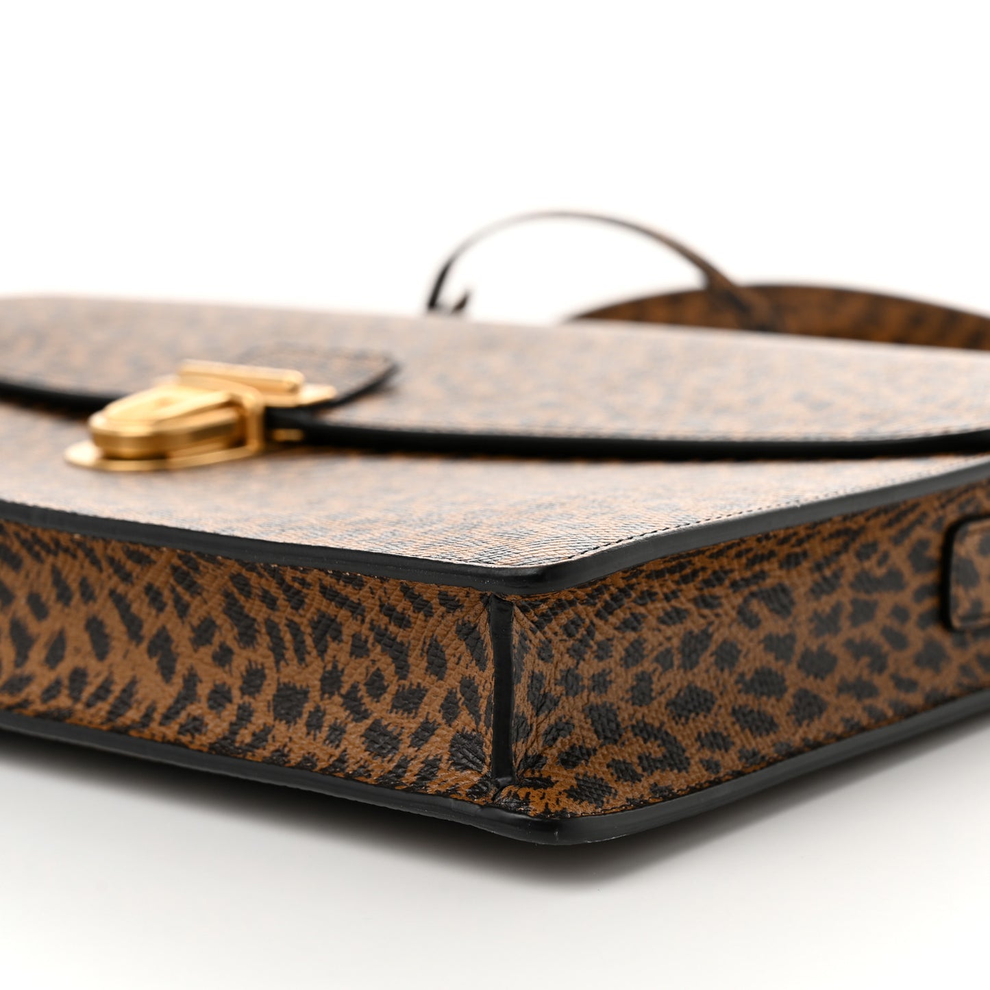 Grained Calfskin Leopard Print Cartable Small Briefcase Brown Black