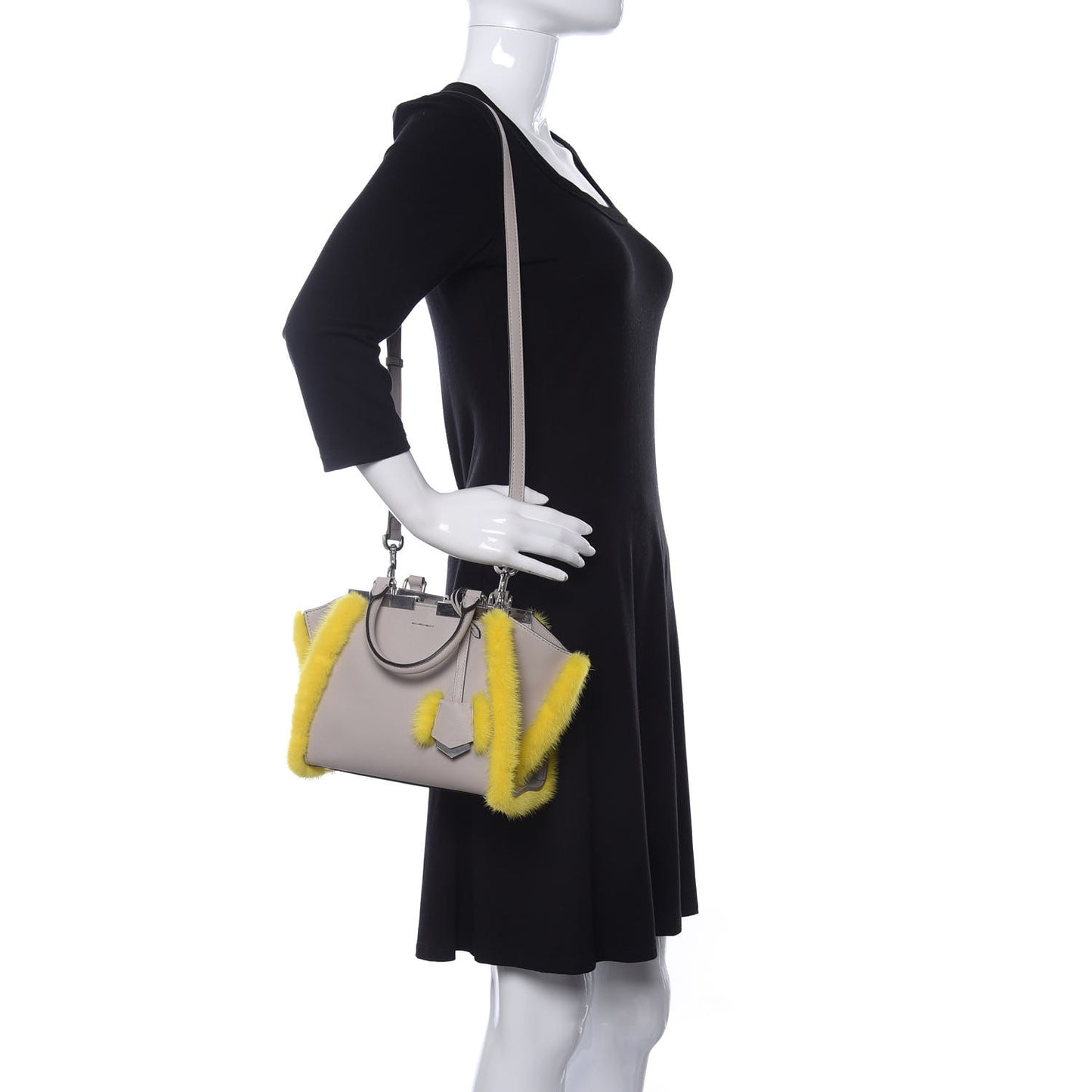 Vitello Dolce Mink Fur Mini 3jours Tote Beige Yellow