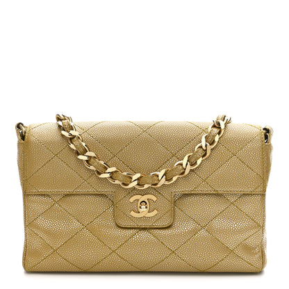 Chanel Metallic Caviar Quilted Medium Single Flap Beige 1 of 18
