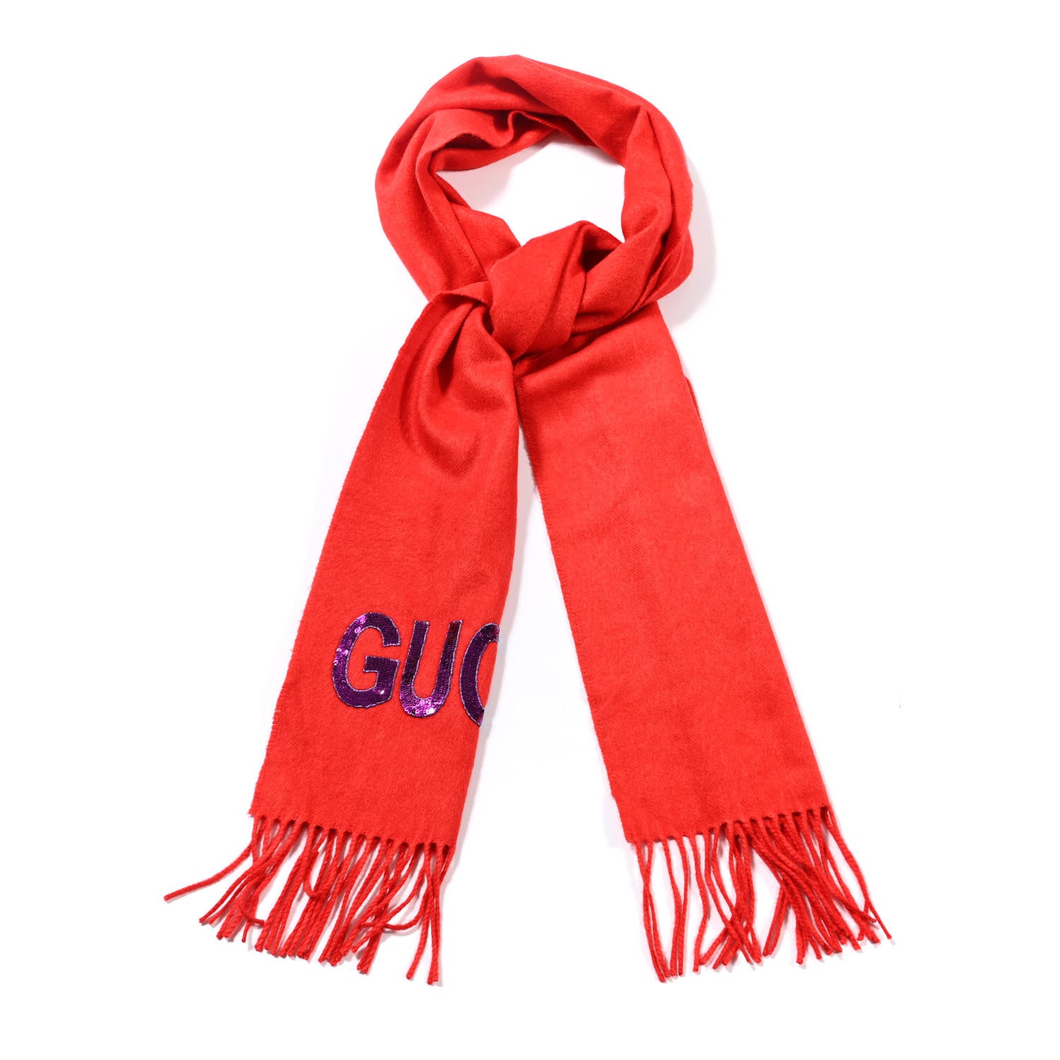 Gucci Silk Cashmere Sequins Woven Guccy Scarf Flame 1 of 5