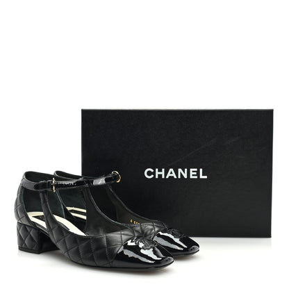 Chanel Lambskin Patent Quilted Cap Toe Mary Jane Flats 38.5 Black 10 of 10