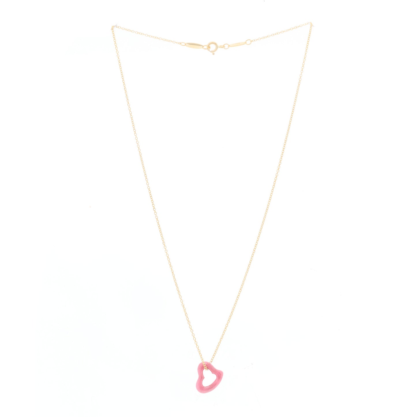 18K Yellow Gold Rhodonite Elsa Peretti Open Heart Pendant Necklace