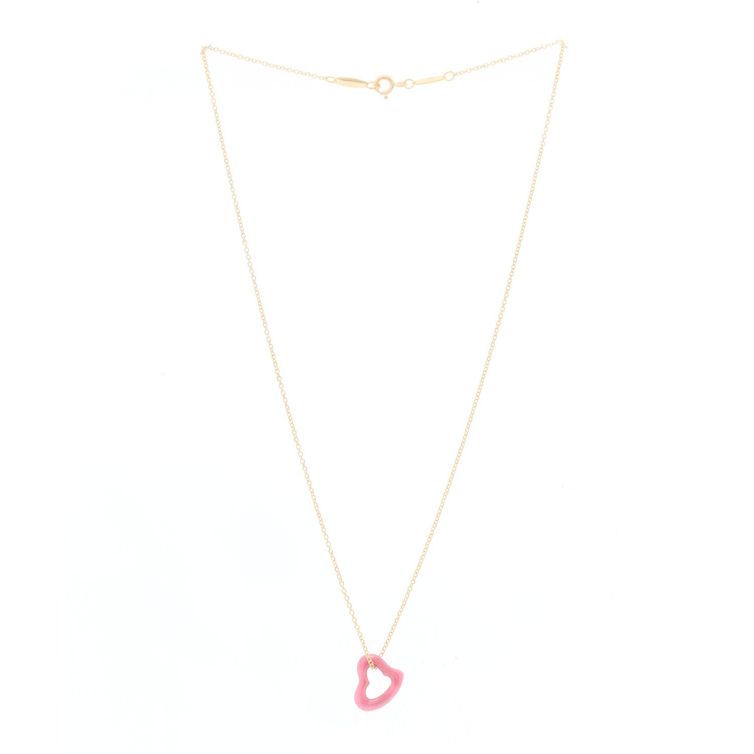 Tiffany 18K Yellow Gold Rhodonite Elsa Peretti Open Heart Pendant Necklace 2 of 4