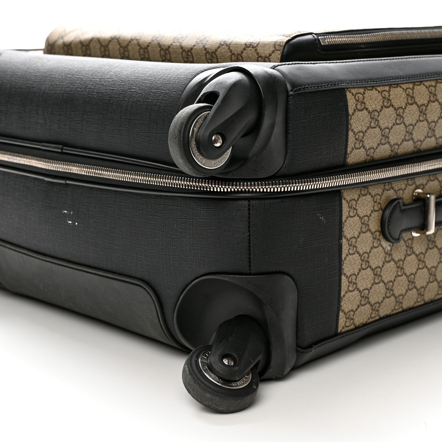 GG Supreme Monogram Four Wheel Suitcase Black