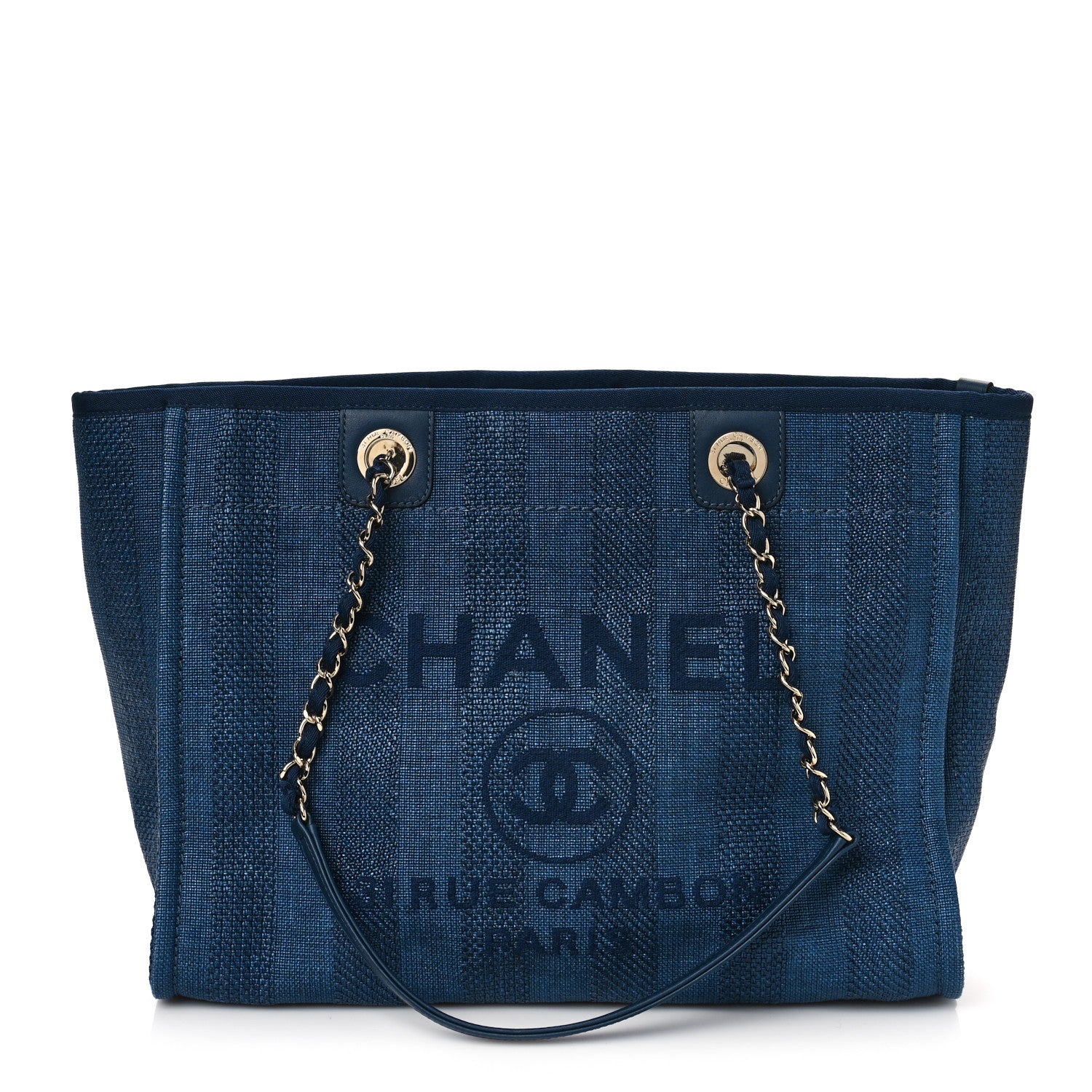 Chanel Mixed Fibers Striped Small Deauville Tote Navy Blue 1 of 9
