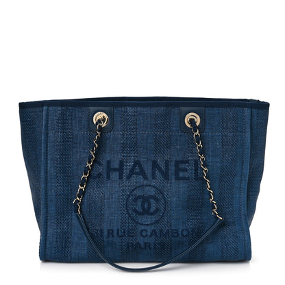 Chanel Mixed Fibers Striped Small Deauville Tote Navy Blue 1 of 9