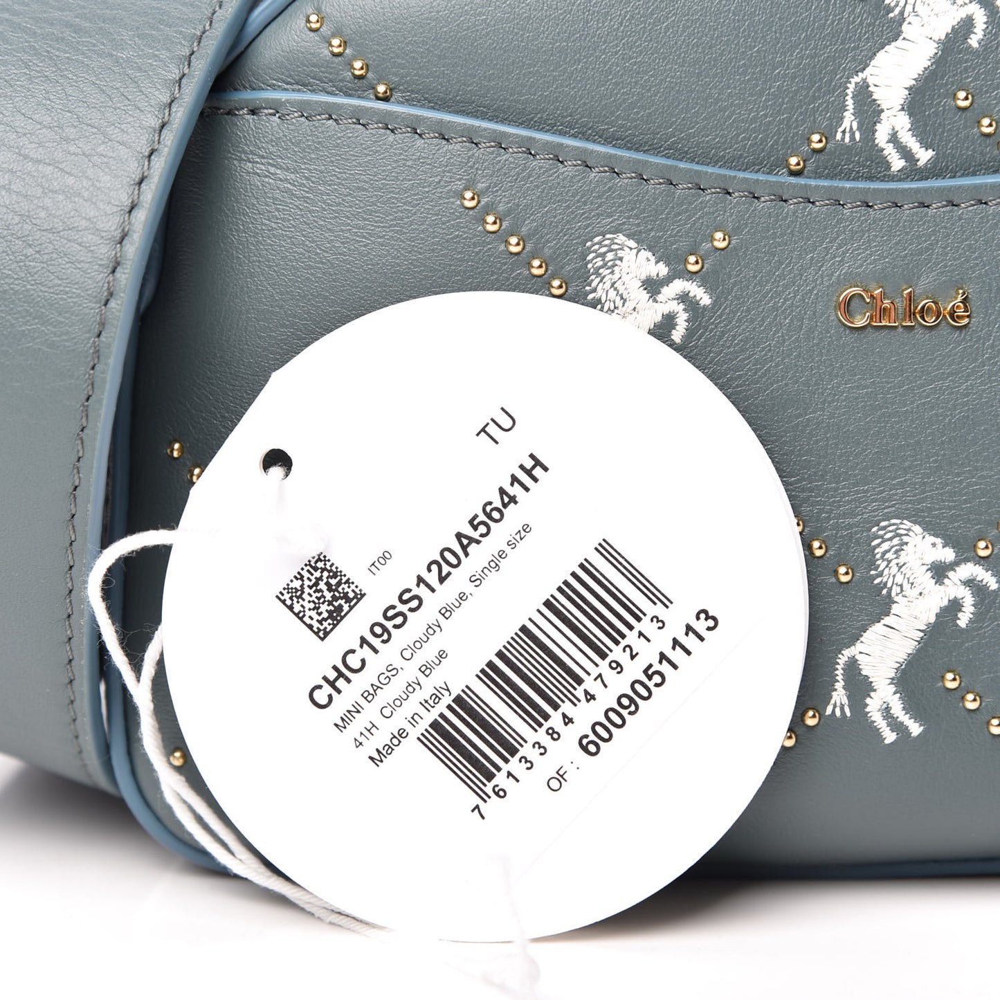 Smooth Calfskin Little Horses Embroidered Shoulder Bag Cloudy Blue