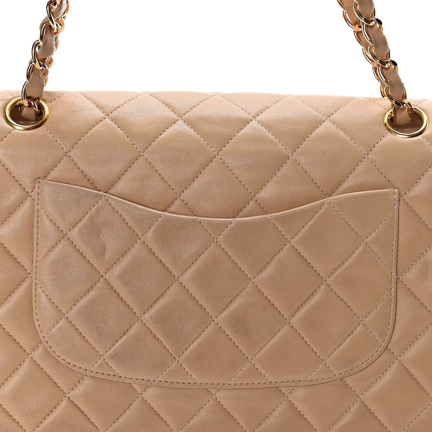 Lambskin Quilted Medium Double Flap Beige