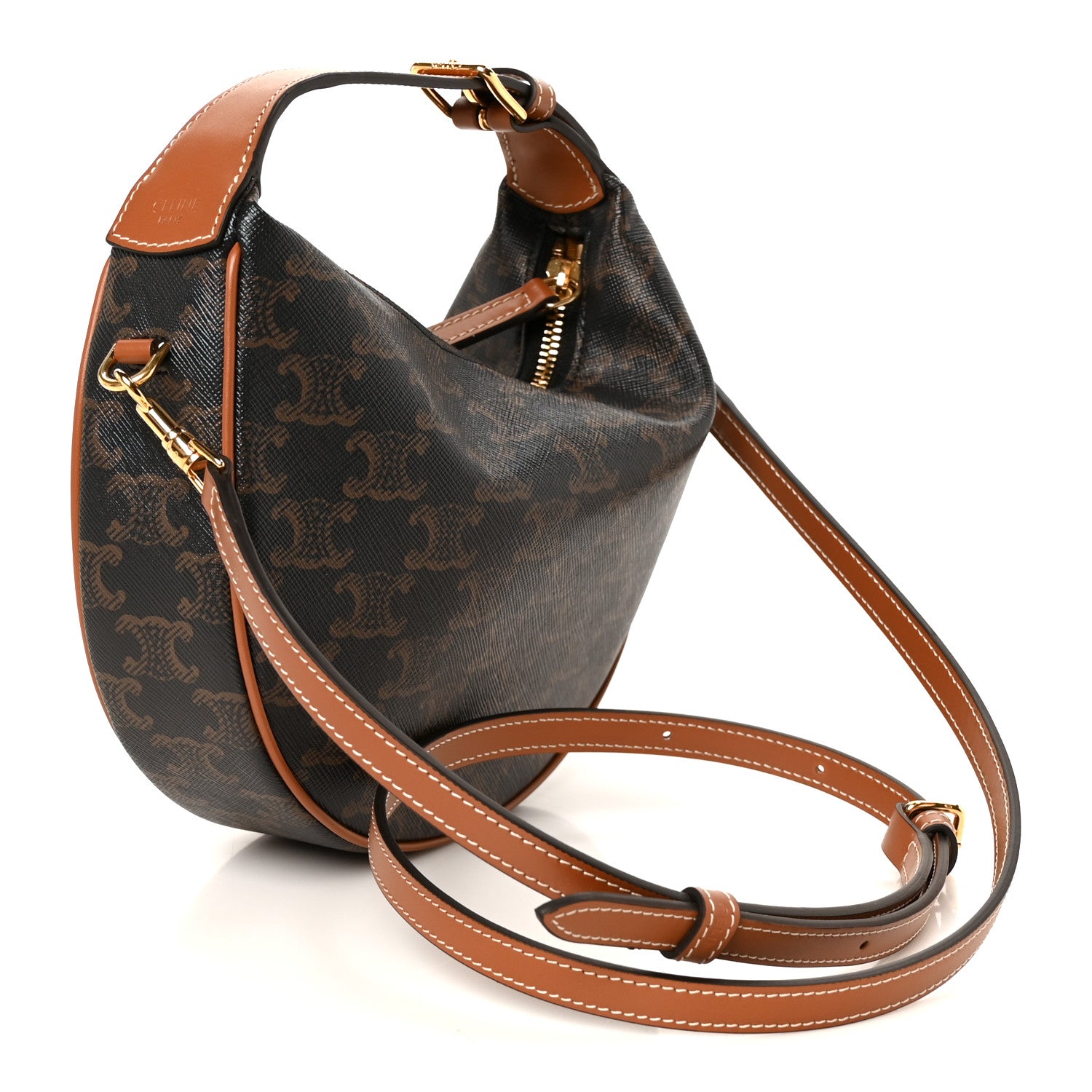Celine Triomphe Canvas Calfskin Teen Lulu Shoulder Bag Tan 2 of 9