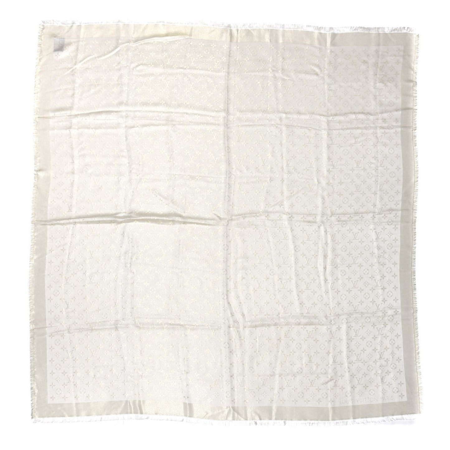 Silk Wool Monogram Shine Shawl White