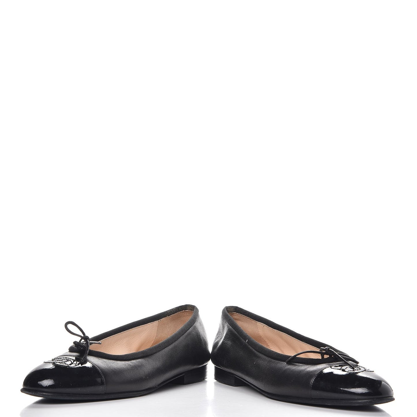 Lambskin Patent CC Cap Toe Ballerina Flats 36.5 Black
