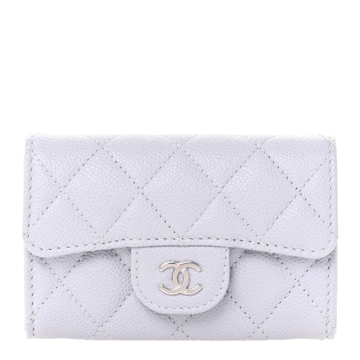 Caviar Quilted Flap Card Holder Wallet Light Blue
