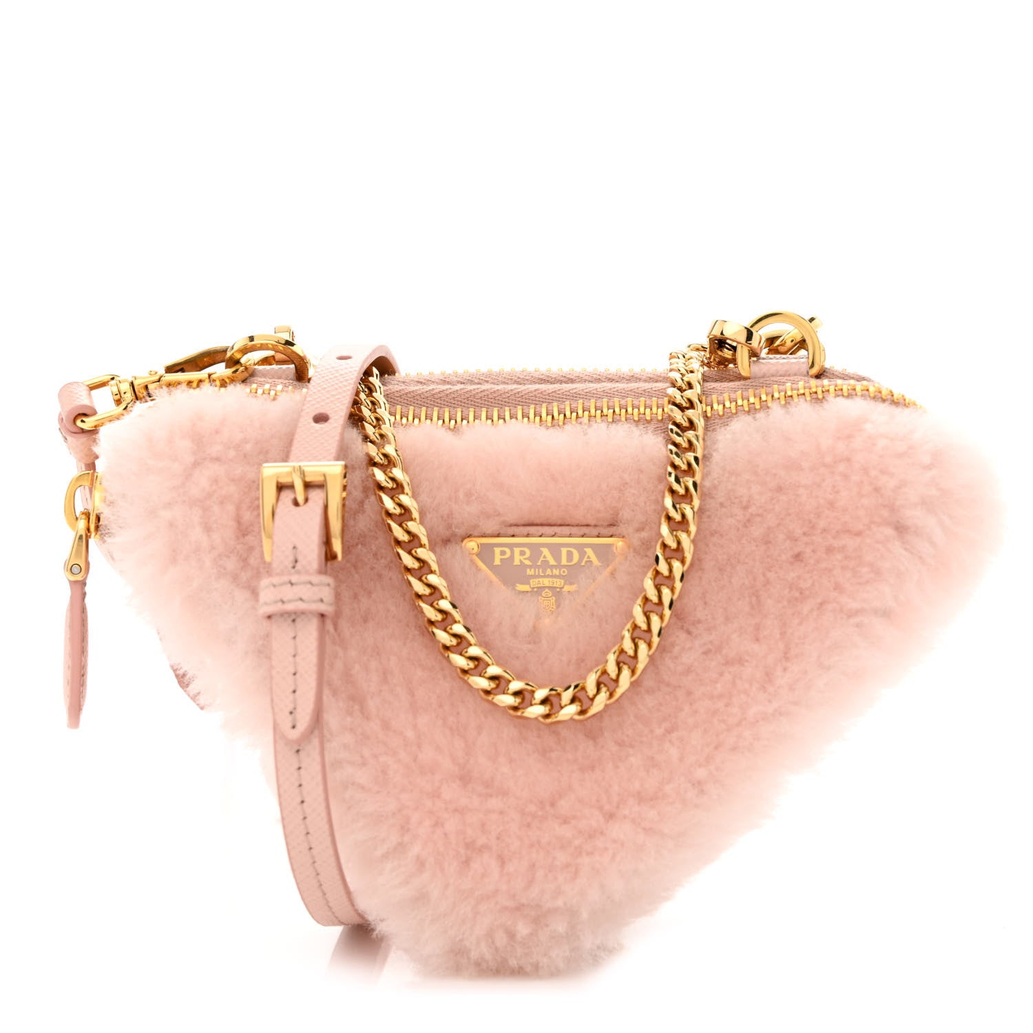 Prada Saffiano Shearling Triangle Mini Pouch Orchid Pink 1 of 12