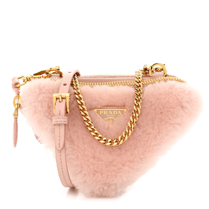 Prada Saffiano Shearling Triangle Mini Pouch Orchid Pink 1 of 12