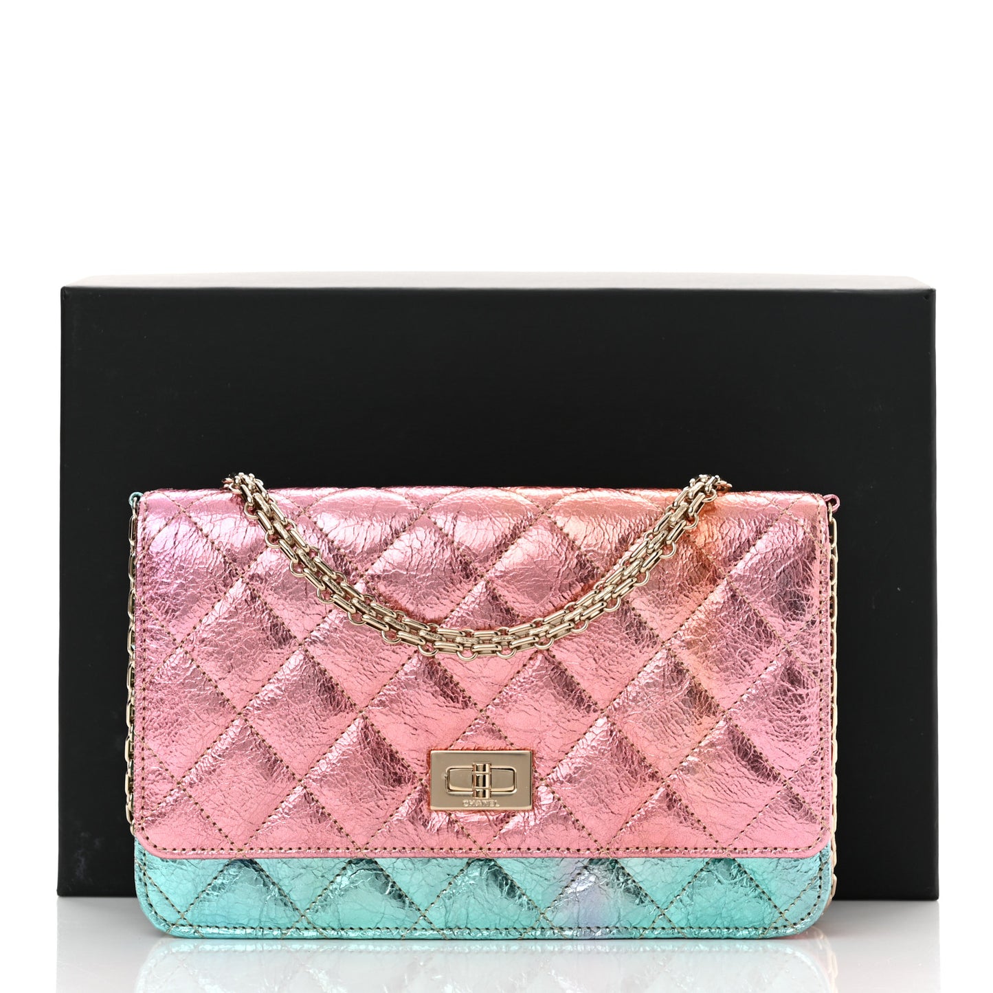 Metallic Goatskin Quilted 2.55 Reissue Wallet on Chain WOC Multicolor