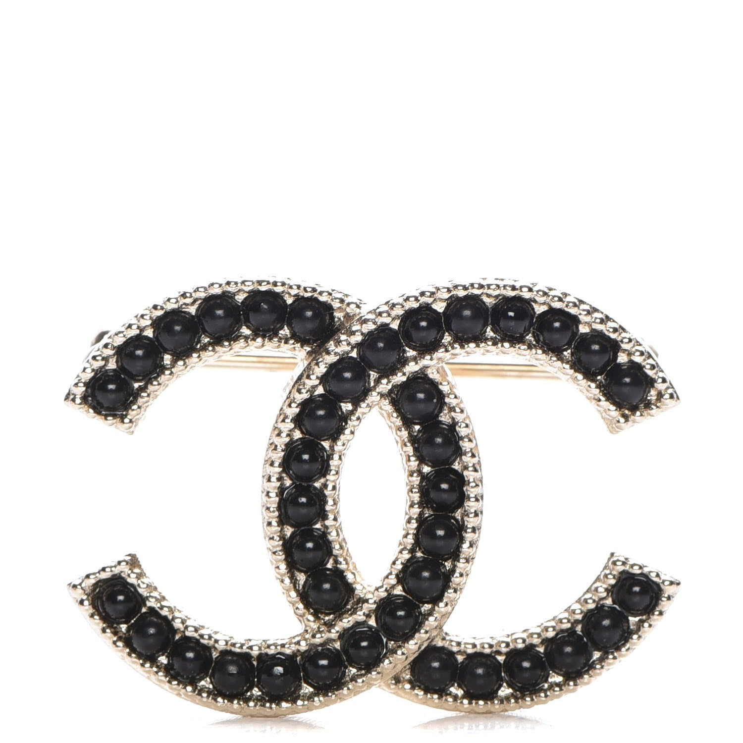 Chanel Bead CC Brooch Black Light Gold 1 of 5