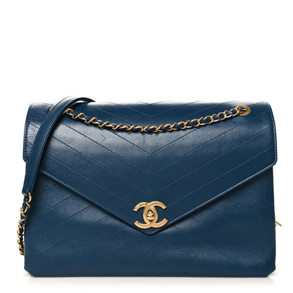 Chanel Lambskin Chevron Stitched Large Envelope Flap Blue 1 of 12