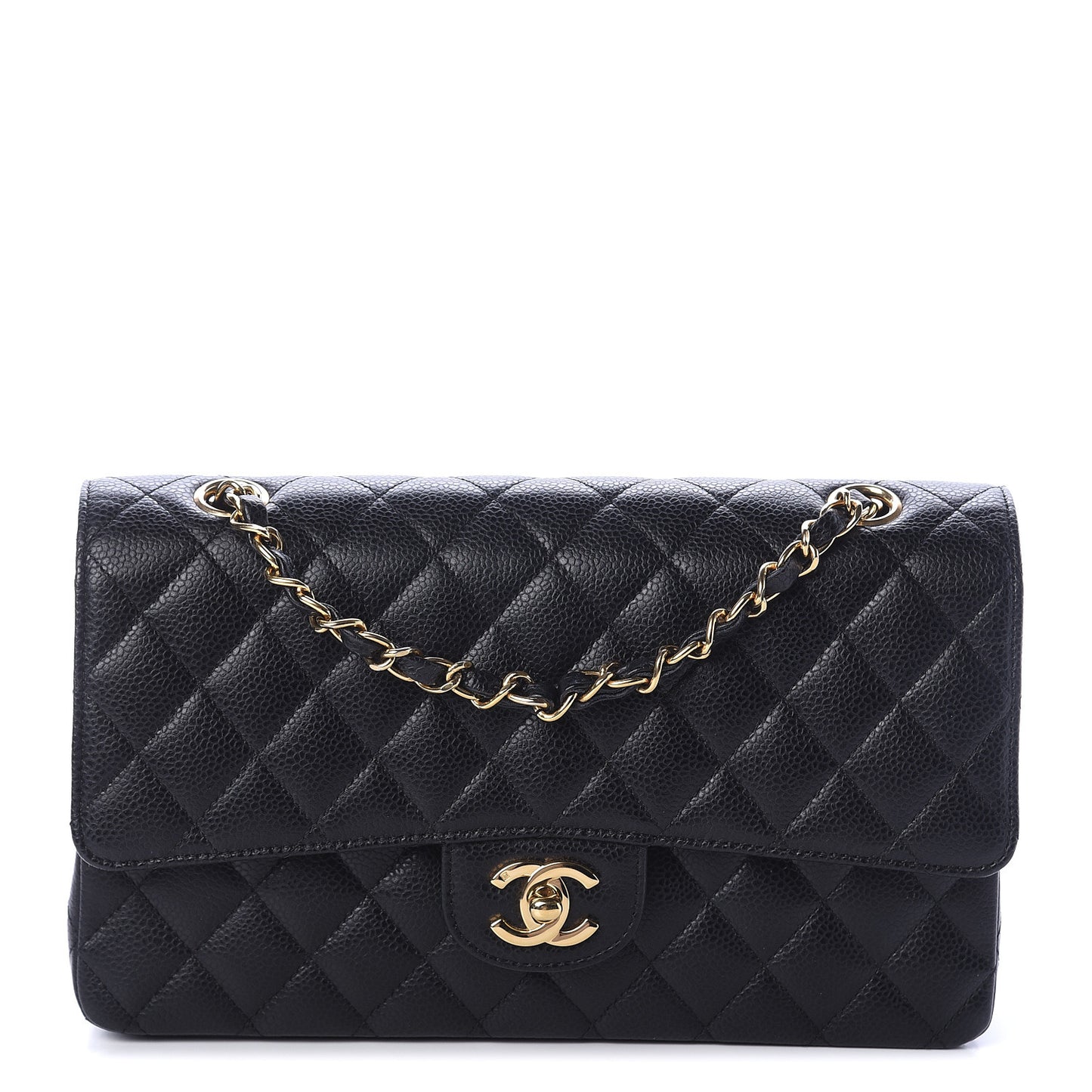 Caviar Quilted Medium Double Flap Black