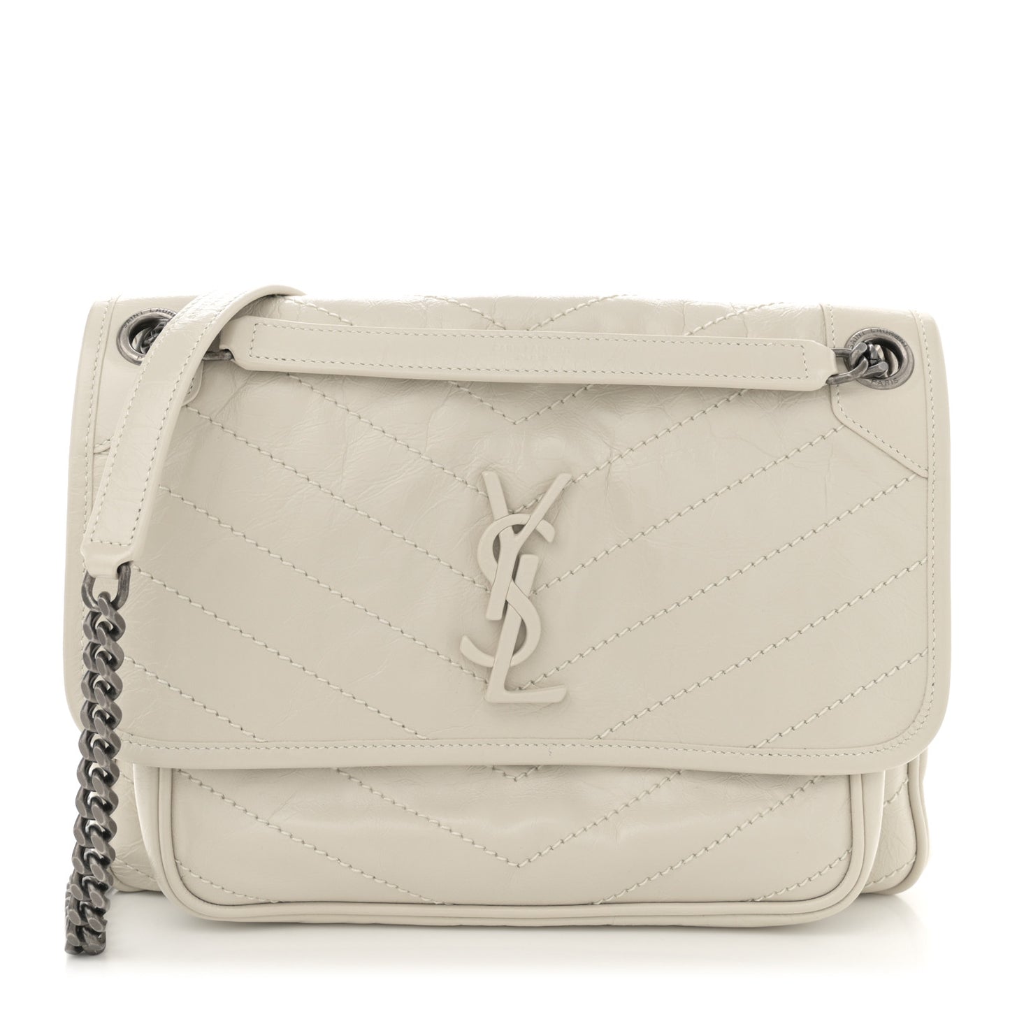 Crinkled Calfskin Matelasse Monogram Medium Niki Chain Satchel Ivory