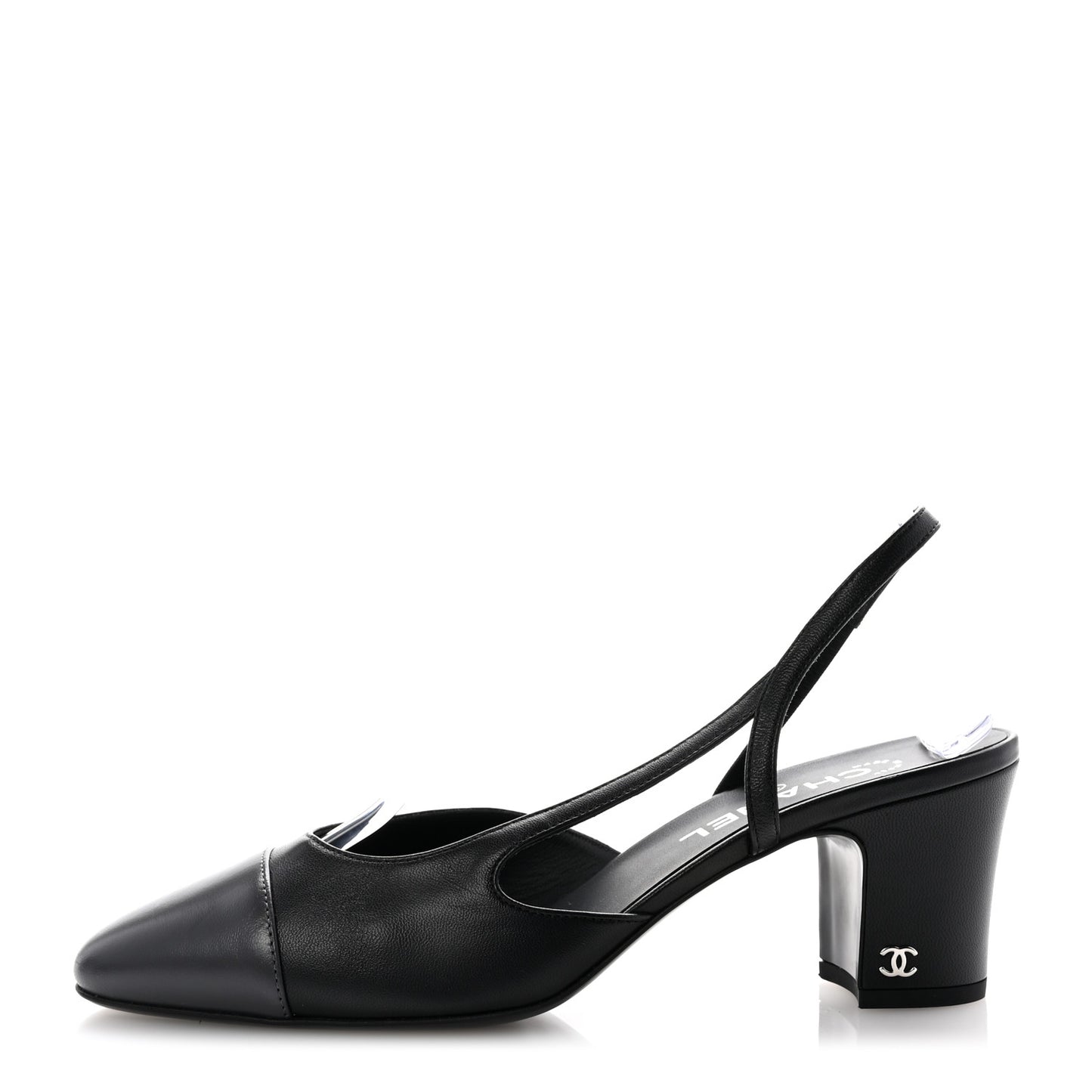 Lambskin Cap Toe CC Slingback Sandals 39.5 Black Grey