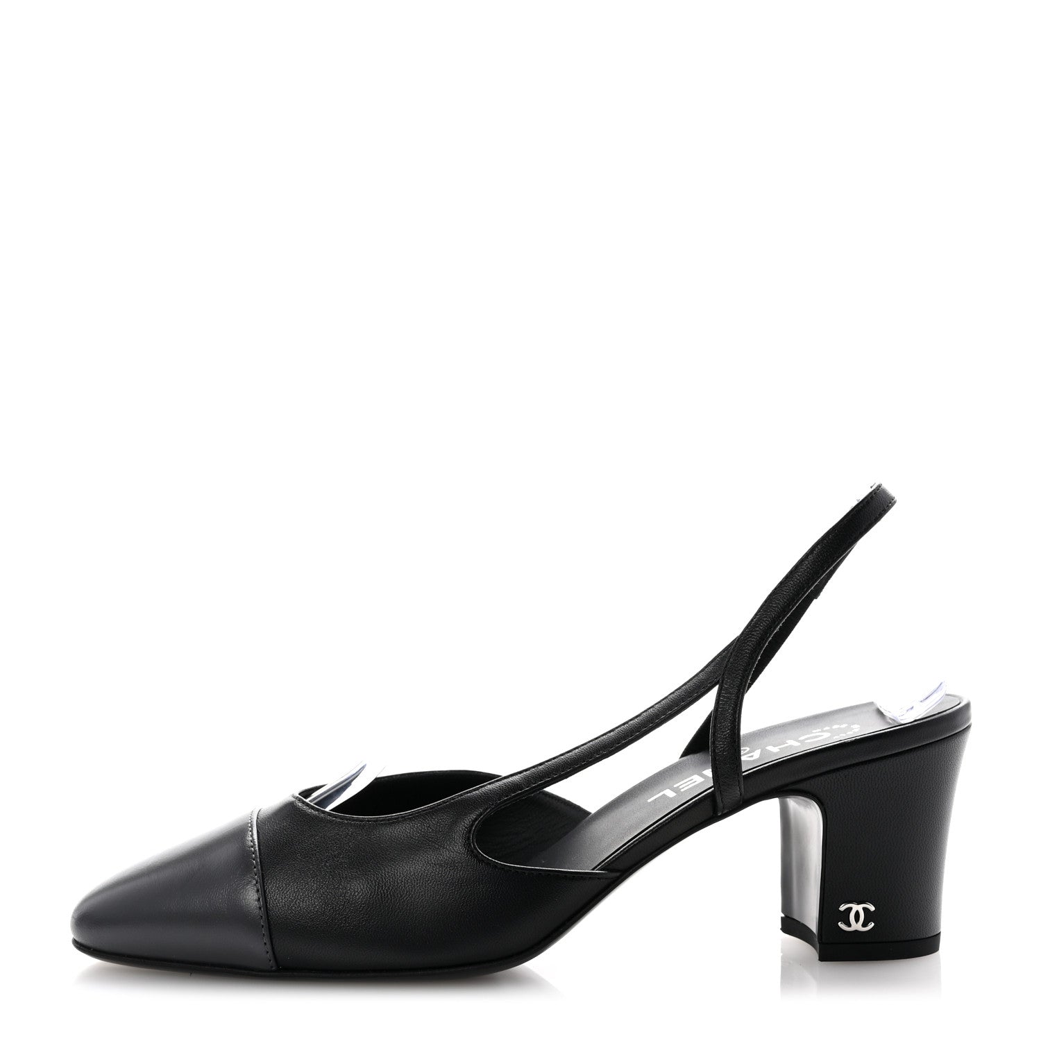 Chanel Lambskin Cap Toe CC Slingback Sandals 39.5 Black Grey 1 of 9