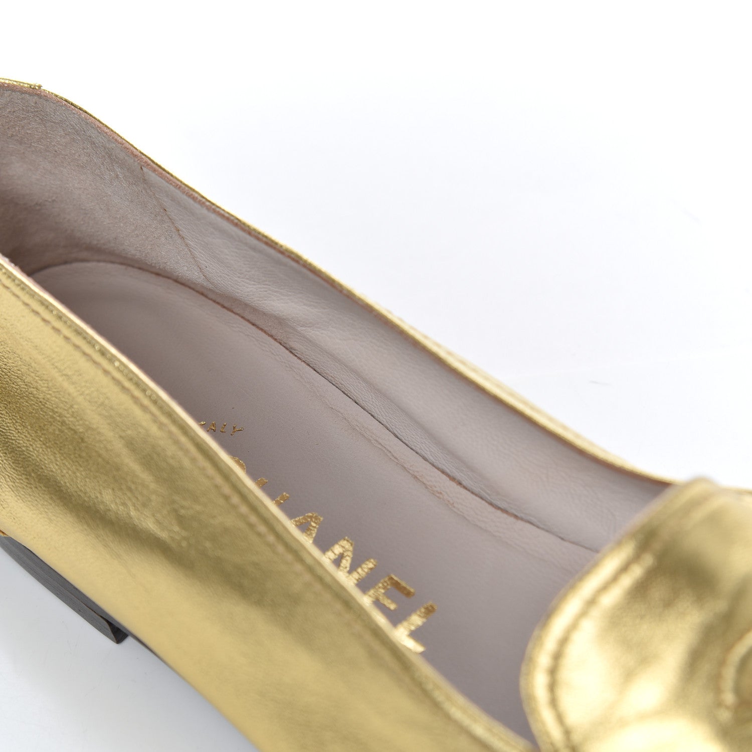 Chanel Metallic Lambskin CC Mocassin Loafers 38.5 Gold 7 of 17