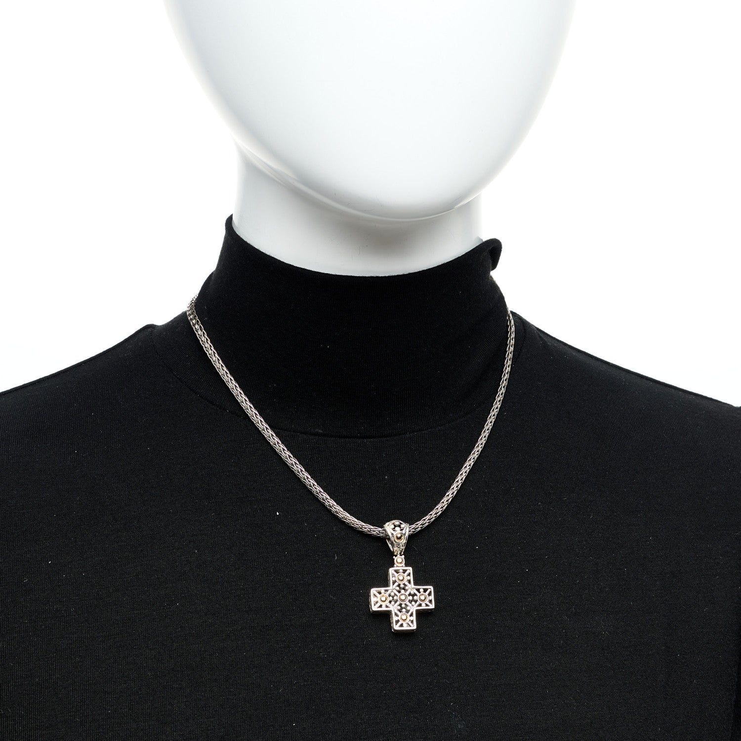 John Hardy Sterling Silver 18K Yellow Gold Cross Pendant Necklace 2 of 5