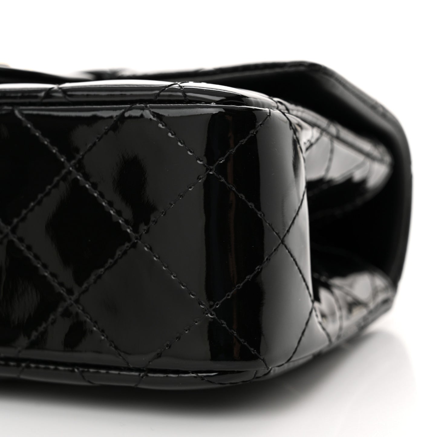 Patent Quilted Mini Top Handle Rectangular Flap Black